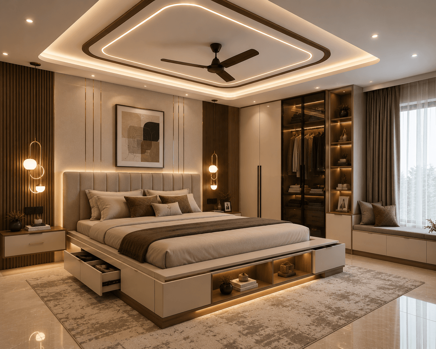 Lit Upholstered Bedroom