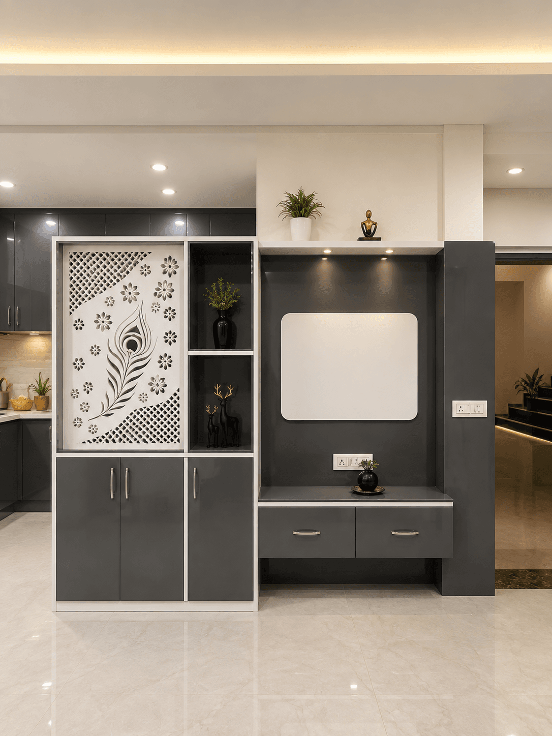 Gray-White Entertainment Wall